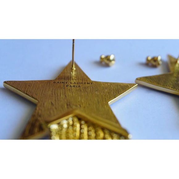 YSL SAINT LAURENT Gold Star earrings - studded with a tassel. Statement. - Picture 8 of 14